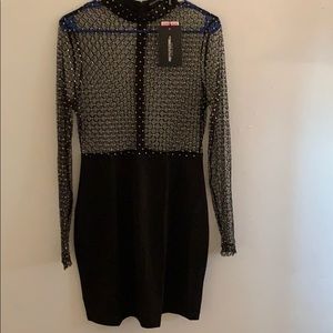 black criss cross mesh top bodycon dress